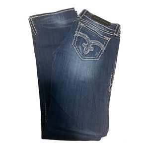 Rock Revival Alanis Bootcut Jeans B13 SZ 31 Dark Distressed Wash Western flashy